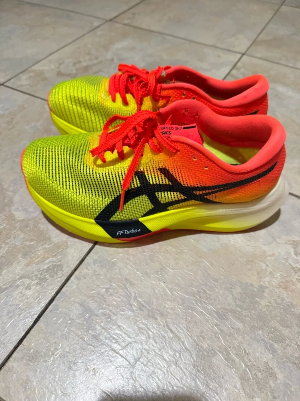 ASICS Meta Speed Sky Yellow and Red Speed Running Shoes - Picture 2 of 6